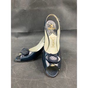 Vintage Navy Martinique Seville 7.5 High Heel Peep Toe Pump Shoes